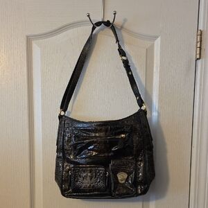 VINTAGE BRAHIM ELEGANT BLACK CROCODILE-EMBOSSED  Crocodile-Embossed Shoulder Bag